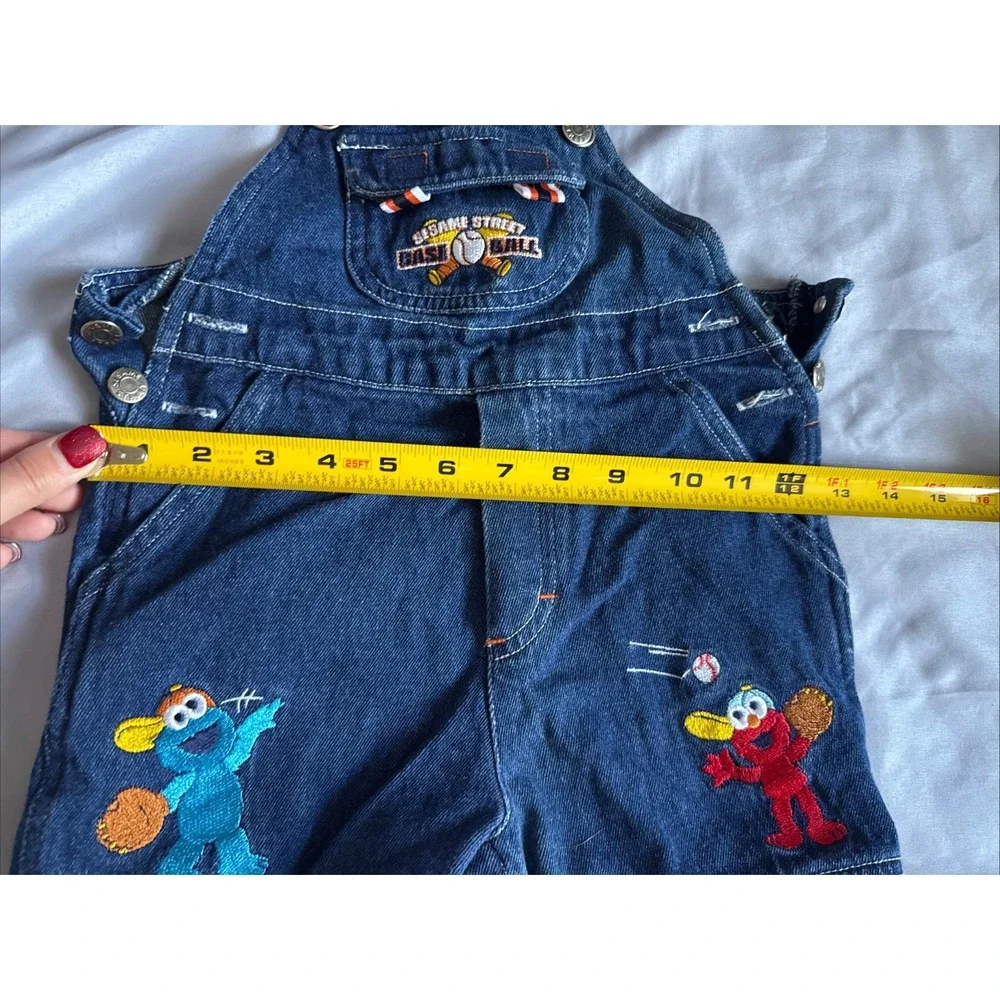 Vintage Sesame Street Elmo Cookie Monster Baseball Embroidered Denim Overalls